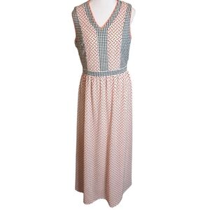 Gibson Latimer Sleeveless Coral/Black V-Neck Midi Dress Size M Geometric Print